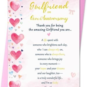 Anniversary Card Gift for Girlfriend from Boyfriend, Funny Anniversary Card for Her -8x5.3 Inches, Double-Sided, with Matching Pink Envelope